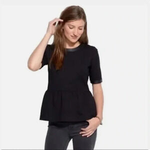 Women’s Madewell Black Short Sleeve Peplum Top with Black Trim. XS